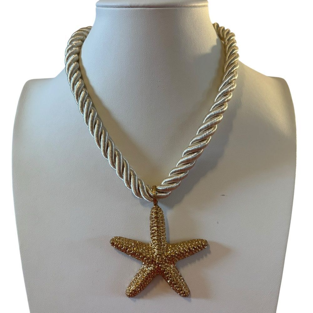 Gorgeous Shimmery Starfish Goldtone Pendant on Pearly Looking Rope Chain.